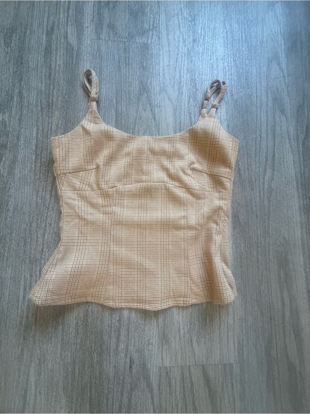 Divided Beige Plaid Cami Tank Top